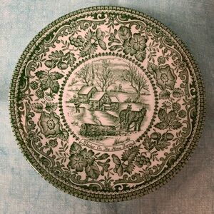 Staffordshire English Ironstone Green ‘’Winter on the Home Farm’’ Saucer.